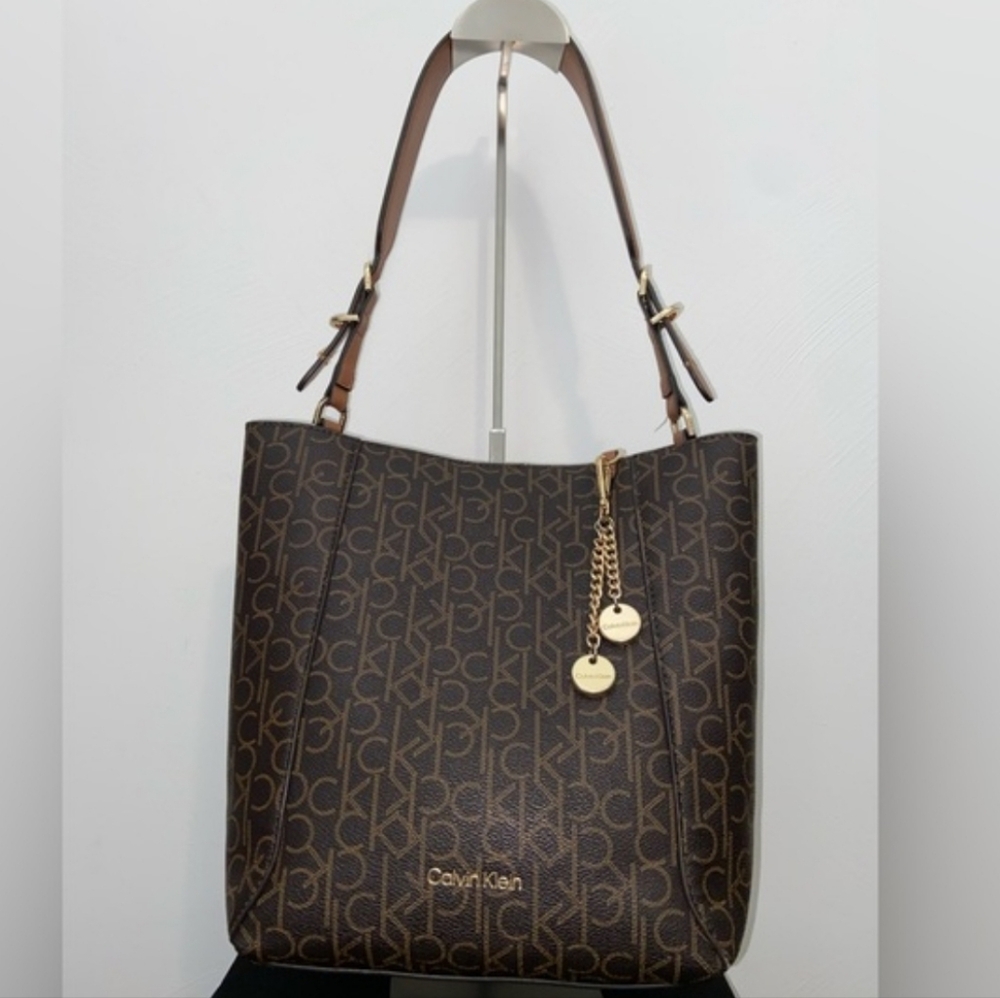 Calvin Klein Brown Leather Trim Tote